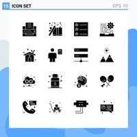 16 Universal Solid Glyphs Set for Web and Mobile Applications ecology house eco home layout development coding Editable Vector Design Elements