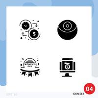 Set of 4 Vector Solid Glyphs on Grid for budget happy time planet women Editable Vector Design Elements