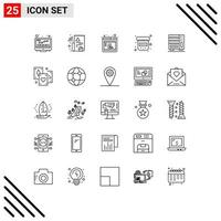 conjunto de 25 iconos modernos de la interfaz de usuario símbolos signos para el interior del cajón marketing muebles drogas elementos de diseño vectorial editables vector