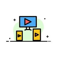 Computer Video Design  Business Flat Line Filled Icon Vector Banner Template