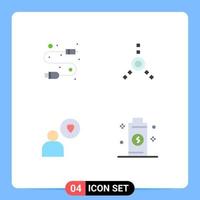 4 Universal Flat Icons Set for Web and Mobile Applications cable battery wire man energy Editable Vector Design Elements