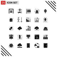 25 Universal Solid Glyph Signs Symbols of chinese lantern back to school siren alarm Editable Vector Design Elements