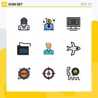 Universal Icon Symbols Group of 9 Modern Filledline Flat Colors of happy client computer avatar server Editable Vector Design Elements