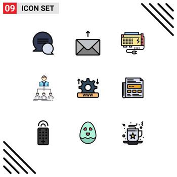 Pictogram Set of 9 Simple Filledline Flat Colors of security company computer group teamwork Editable Vector Design Elements