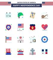 Big Pack of 16 USA Happy Independence Day USA Vector Flats and Editable Symbols of sign police invitation shield smoke Editable USA Day Vector Design Elements