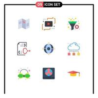 9 Thematic Vector Flat Colors and Editable Symbols of file develop play coding filter Editable Vector Design Elements