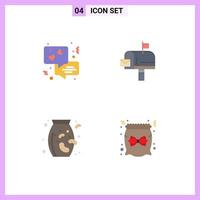 4 Universal Flat Icons Set for Web and Mobile Applications chat vegetable mail email candy Editable Vector Design Elements