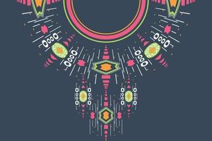 Kurti Neck Design Vector Motif A beautiful embroidery neckline design, round swirl motifs, geometrical pattern, and elements, Mughal digital artwork textile print on fabric, Illustration