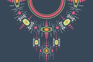 motivo vectorial de diseño de cuello kurti un hermoso diseño de cuello de bordado, motivos de remolino redondo, patrón geométrico y elementos, impresión textil de arte digital mogol en tela, ilustración vector