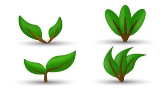 illustration realistic icon set collection leaf natural creative 3d isolated on background vector