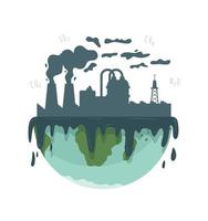 Pollution of nature and ecology. Modern problem. Chemical waste. Vector illustration of a plant with chimneys and smoke