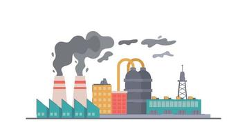 Vector illustration of an energy production plant. Reactor with steam units. Pollution of the environment. Global problems.