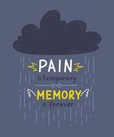 Vector poster with lettering and clouds. The inscription pain is temporary, memory is forever.