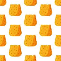 Vector pattern with cheese. Flat style cheese in bright yellow color. Seamless background with food.
