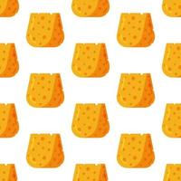 Vector pattern with cheese. Flat style cheese in bright yellow color. Seamless background with food.