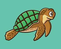 Cute turtle cartoon ocean life vector draw isolated