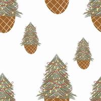 Seamless pattern Traditional holiday firs with ornament in pot vector