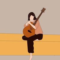 Young beautiful woman plays a guitar. Hand drawn Vector illustrations