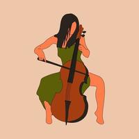 The girl plays the cello. Young woman. Cello. vector