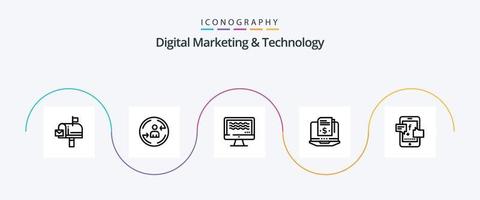 paquete de íconos de línea 5 de marketing digital y tecnología que incluye redes sociales. digital. En Vivo. modelo de suscripción. suscripción vector