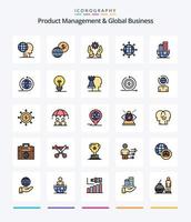 gestión creativa de productos y paquete de iconos rellenos de 25 líneas de negocios globales, como organización global. global. moderno. conexiones soluciones vector