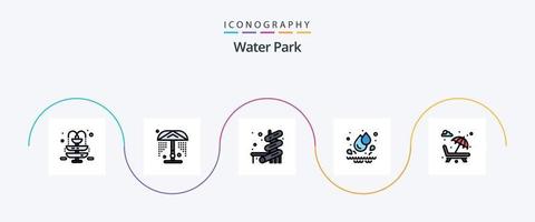 paquete de iconos de 5 planos llenos de línea de parque acuático que incluye. romance. parque. parque. tumbona vector