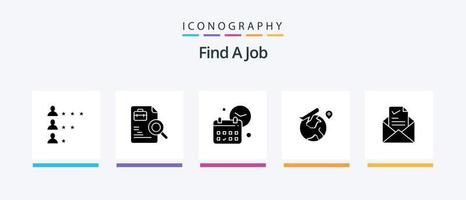 Find A Job Glyph 5 Icon Pack Including mail. fly. calendar. location. job. Creative Icons Design vector