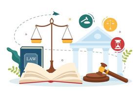 Law Firm Services with Justice, Legal Advice, Judgement and Lawyer Consultant in Flat Cartoon Poster Hand Drawn Templates Illustration vector