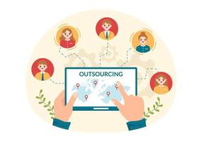 Outsourcing Business with Idea of Teamwork, Company Development, Investment and Project Delegation in Flat Cartoon Hand Drawn Templates Illustration vector