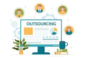 Outsourcing Business with Idea of Teamwork, Company Development, Investment and Project Delegation in Flat Cartoon Hand Drawn Templates Illustration vector