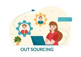 Outsourcing Business with Idea of Teamwork, Company Development, Investment and Project Delegation in Flat Cartoon Hand Drawn Templates Illustration vector