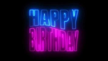 Lycklig födelsedag animation. rosa och blå lysande neon linje rörelse text, scen för hälsning kort. video