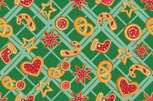 Winter seamless patterns with gingerbread cookies. Awesome holiday background. Christmas repeating texture for surface design, wallpapers, fabrics, wrapping paper etc. vector