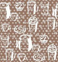 Seamless pattern with cups of tea and coffee, vector