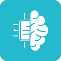 Brain Chip Glyph Round Corner Background Icon vector