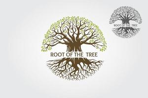 raíz de la plantilla de logotipo de vector de árbol. este logotipo representa un árbol cuyas raíces y ramas están conectadas para formar una unidad. este concepto se puede utilizar para reciclaje, asociaciones ambientales, paisaje.