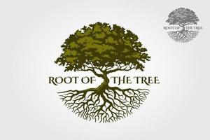 raíz de la plantilla de logotipo de vector de árbol. el logotipo vectorial de este hermoso árbol es un símbolo de vida, belleza, crecimiento, fuerza y buena salud.