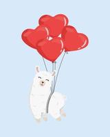 Cute alpaca on the balloons. Happy Valentine's day greeting card. Illustration for posters, greeting cards and seasonal design. vector