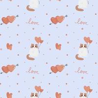 Seamless pattern with cute cat and hearts. vector