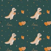 Seamless pattern with dinosaur and hearts. Background for wrapping paper, greeting cards and seasonal designs. Happy Valentine's day. vector