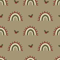 Seamless christmas pattern. Background with rainbow, mistletoe. Perfect for wrapping paper, greeting cards, textile vector