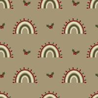 Seamless christmas pattern. Background with rainbow, mistletoe. Perfect for wrapping paper, greeting cards, textile vector