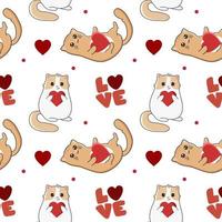 Seamles pattern with cute cats and hearts. vector