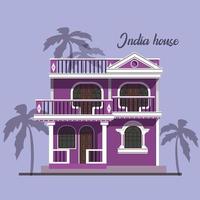 House with palm tree India flat vector illustration. A house with several floors in India on a neutral background with palm trees.