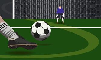 jugando al fútbol en el campo con una pelota. marcando un gol. imitación de un partido de fútbol. el tema del fútbol. el movimiento de la pelota a lo largo de la línea. impresión de pancartas, volantes. vector