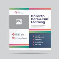 Child care and Fun Learning Social Media post or Children day care  social media post template vector