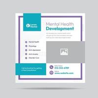 publicación en redes sociales de desarrollo de salud mental o banner de tratamiento sicológico vector