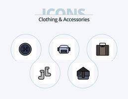 línea de ropa y accesorios llenos de icono paquete 5 diseño de iconos. . . botones. escuela. bolso vector