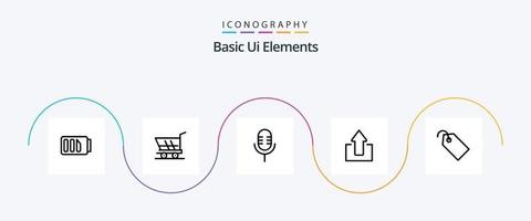 paquete de iconos de la línea 5 de elementos básicos de la interfaz de usuario que incluye la etiqueta. subir. micrófono hasta. flecha vector