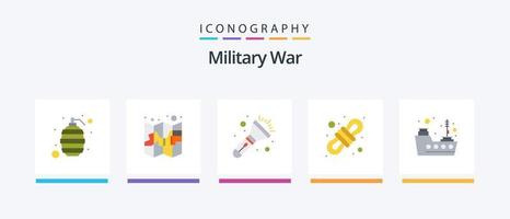 paquete de iconos flat 5 de guerra militar que incluye barco. Ejército. soga. acampar. diseño de iconos creativos vector